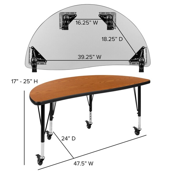 Flash Furniture Round 47.5 W, 48 L, 25 H, Chrome, Laminate, Particleboard, Plastic, Steel, Wood Grain - XU-GRP-14CH-A48-HCIRC-OAK-T-P-CAS-GG