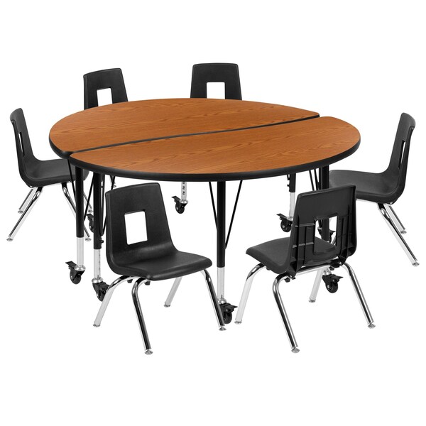 Flash Furniture Round 47.5 W, 48 L, 25 H, Chrome, Laminate, Particleboard, Plastic, Steel, Wood Grain - XU-GRP-14CH-A48-HCIRC-OAK-T-P-CAS-GG
