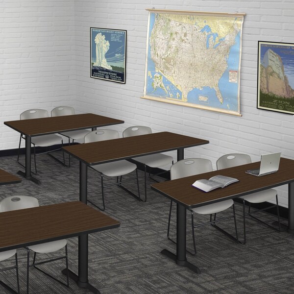 Regency Cain T-Base Training Seminar Table W/ 2 Zeng Stack Chairs, 48 in W, 24 in L, Neo Walnut - MTRCT4824NW44GY