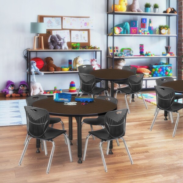 Regency Round Kee Adjustable Classroom Table W/ 4 Andy Stack Chairs, 36 in W, 36 in L, Neo Walnut - TB36RNDNWAPBK45BK