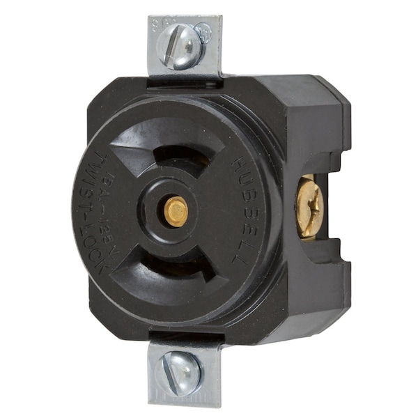 Dispositivos de bloqueo Hubbell Wiring Device-Kellems, Twist-Lock®, Industrial, Receptáculo montado en panel, 15A 125V, 2 polos 2 cables sin conexión a tierra, L1-15R, Dimensión de montaje de 1 y 15/16" - HBL7498