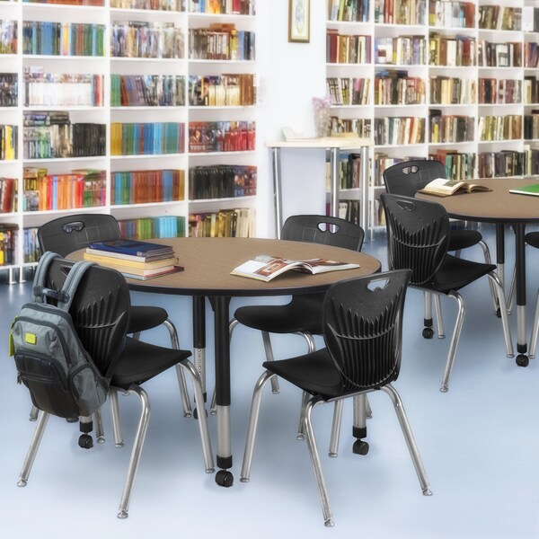 Regency Round Kee Mobile Adjustable Classroom Table W/ 4 Andy Chairs, 48 in W, 48 in L, Noble Oak - TB48RNDNOAPCBK40BK