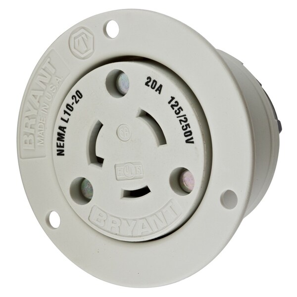 Dispositivos de bloqueo Hubbell Wiring Device-Kellems, Twist-Lock®, Industrial, Receptáculo con brida, 20A 125/250V, 3 polos 3 cables sin conexión a tierra, L10-20R, Terminal de tornillo, Blanco - HBL2366