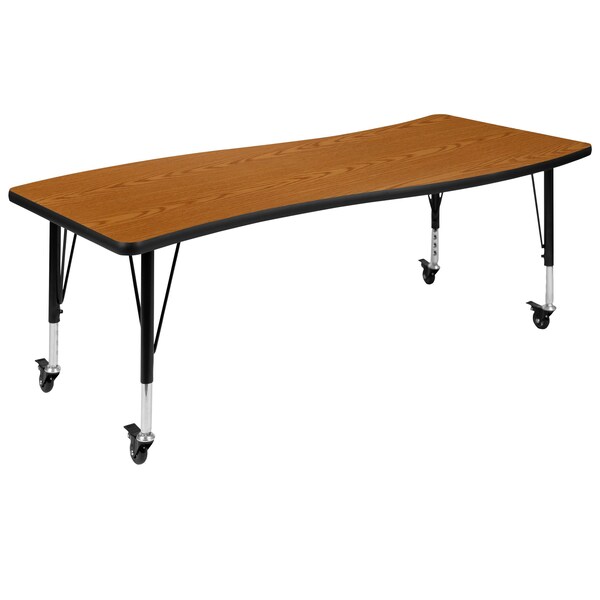 Flash Furniture Oval 60 W, 86 L, 25 H, Chrome, Laminate, Particleboard, Steel, Wood Grain - XU-GRP-A3060CON-60-OAK-T-P-CAS-GG