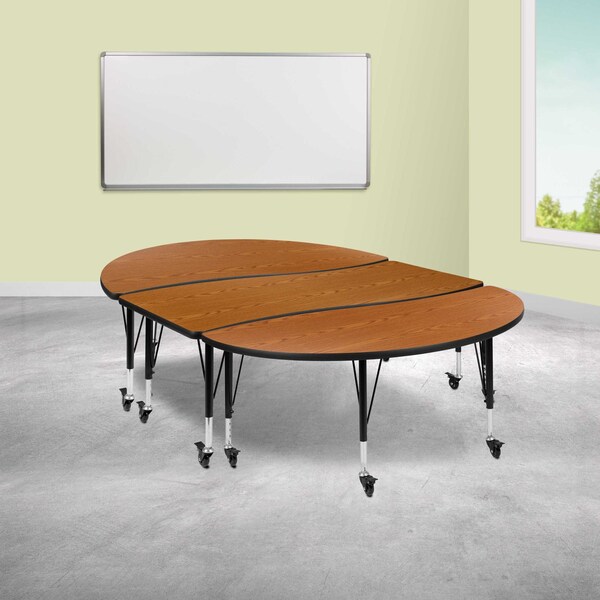 Flash Furniture Oval 60 W, 86 L, 25 H, Chrome, Laminate, Particleboard, Steel, Wood Grain - XU-GRP-A3060CON-60-OAK-T-P-CAS-GG