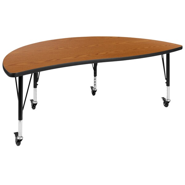 Flash Furniture Oval 60 W, 86 L, 25 H, Chrome, Laminate, Particleboard, Steel, Wood Grain - XU-GRP-A3060CON-60-OAK-T-P-CAS-GG