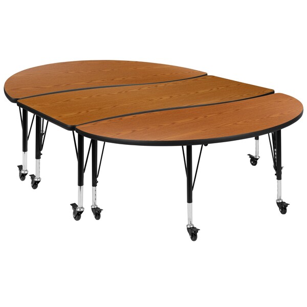 Flash Furniture Oval 60 W, 86 L, 25 H, Chrome, Laminate, Particleboard, Steel, Wood Grain - XU-GRP-A3060CON-60-OAK-T-P-CAS-GG