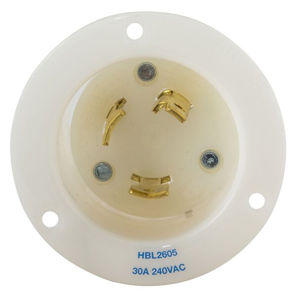 Conector de entrada de bloqueo de tierra, 30A 240V L-N, L25-30P, Blanco - HBL2605