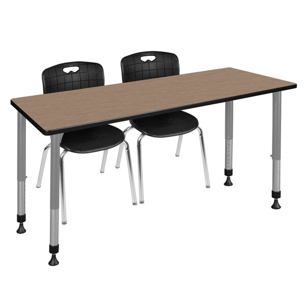 Regency Kee Adjustable Classroom Table W/ 2 Andy Stack Chairs, 72 in W, 30 in L, Noble Oak - MT7230NOAPGY40BK