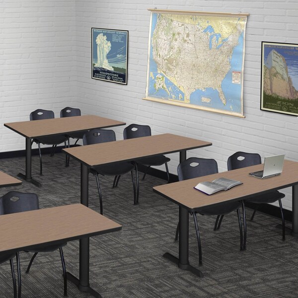 Regency Cain T-Base Training Seminar Table W/ 2 M Stack Chairs, 48 in W, 24 in L, Noble Oak - MTRCT4824NO47BK