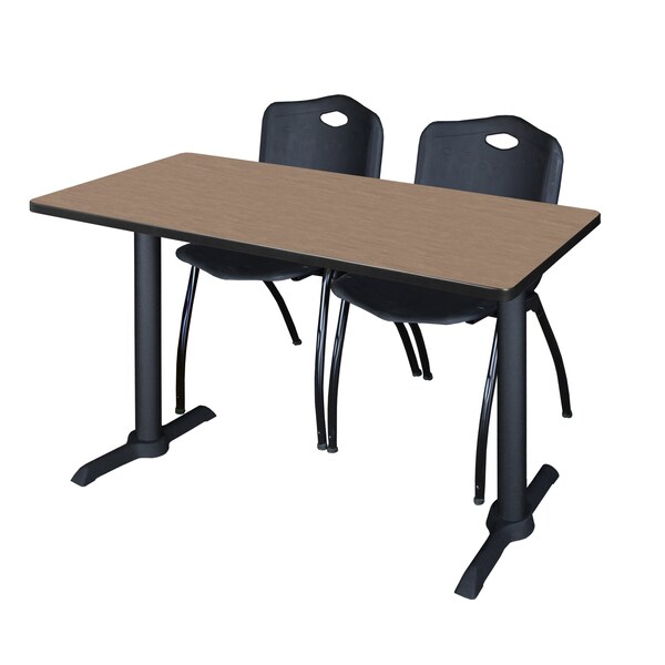 Regency Cain T-Base Training Seminar Table W/ 2 M Stack Chairs, 48 in W, 24 in L, Noble Oak - MTRCT4824NO47BK