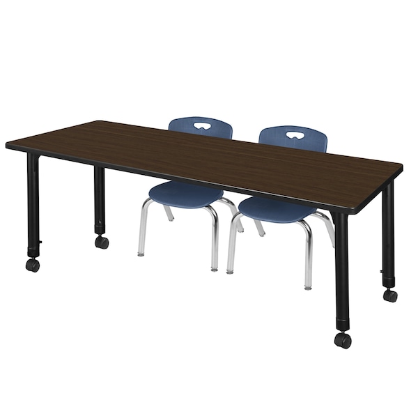 Regency Kee Mobile Adjustable Classroom Table W/ 2 Andy Stack Chairs, 72 in W, 24 in L, Neo Walnut - MT7224NWAPCBK45NV