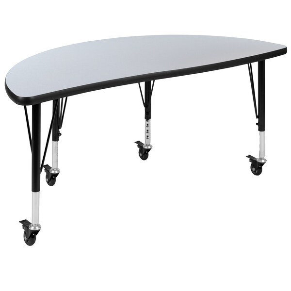 Flash Furniture Oval 47.5 W, 76 L, 25 H, Chrome, Laminate, Particleboard, Steel, Grey - XU-GRP-A3048CON-48-GY-T-P-CAS-GG