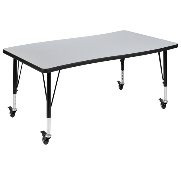 Flash Furniture Oval 47.5 W, 76 L, 25 H, Chrome, Laminate, Particleboard, Steel, Grey - XU-GRP-A3048CON-48-GY-T-P-CAS-GG