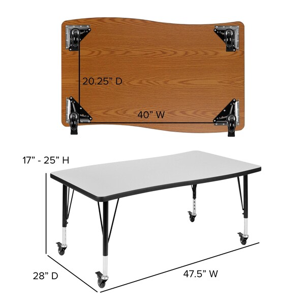 Flash Furniture Oval 47.5 W, 76 L, 25 H, Chrome, Laminate, Particleboard, Steel, Grey - XU-GRP-A3048CON-48-GY-T-P-CAS-GG