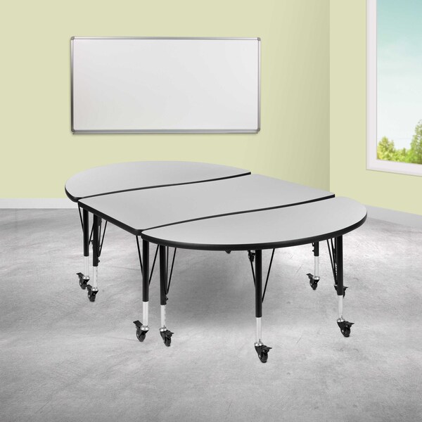 Flash Furniture Oval 47.5 W, 76 L, 25 H, Chrome, Laminate, Particleboard, Steel, Grey - XU-GRP-A3048CON-48-GY-T-P-CAS-GG