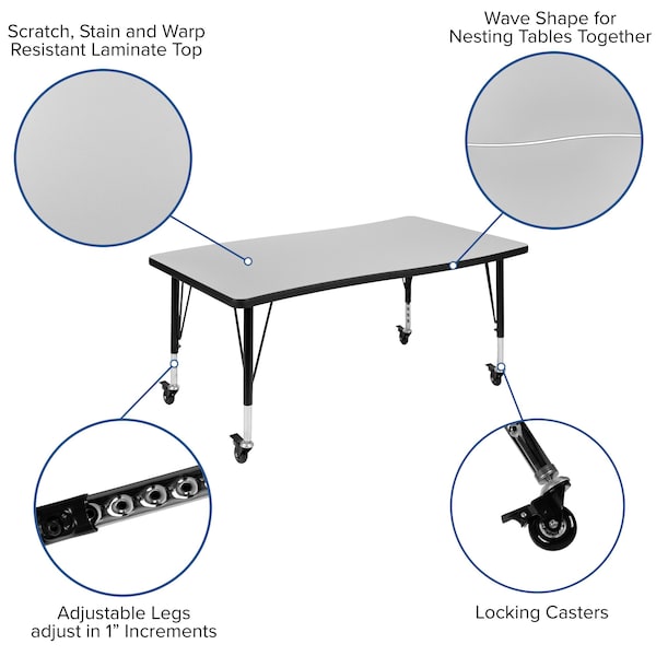 Flash Furniture Oval 47.5 W, 76 L, 25 H, Chrome, Laminate, Particleboard, Steel, Grey - XU-GRP-A3048CON-48-GY-T-P-CAS-GG
