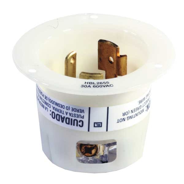 Entrada con bloqueo y brida de 30A, 2 polos, 3 cables, 600VCA L19-30P WT - HBL2655