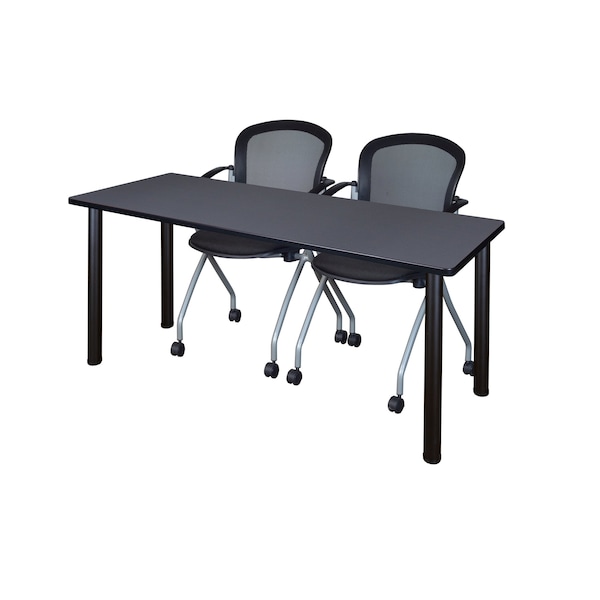 Kee Rectangle Tables > Training Tables > Kee Table & Chair Sets, 66 W, 24 L, 29 H, Grey - MT6624GYBPBK23BK