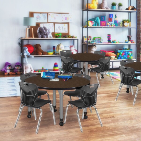 Regency Round Kee Mobile Adjustable Classroom Table W/ 4 Andy Chairs, 36 in W, 36 in L, Neo Walnut - TB36RNDNWAPCGY45BK