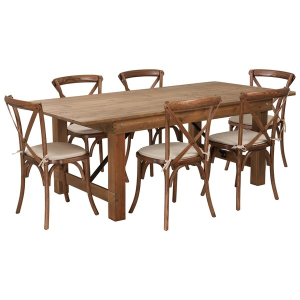 Flash Furniture Rectangle Antique Farm Table, 40" W, 84" L, 30" H, Wood Top, Wood Grain - XA-FARM-9-GG