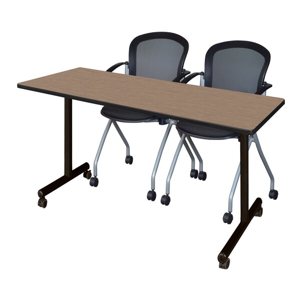 Regency Kobe Mobile T-Base Training Table W/ 2 Stack Chairs, 66 in W, 24 in L, Noble Oak - MKTRCC6624NO23BK