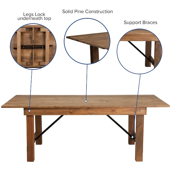Flash Furniture Rectangle Antique Farm Table, 40" W, 84" L, 30" H, Wood Top, Wood Grain - XA-FARM-10-GG