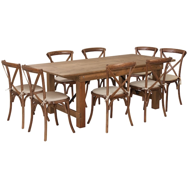 Flash Furniture Rectangle Antique Farm Table, 40" W, 84" L, 30" H, Wood Top, Wood Grain - XA-FARM-10-GG