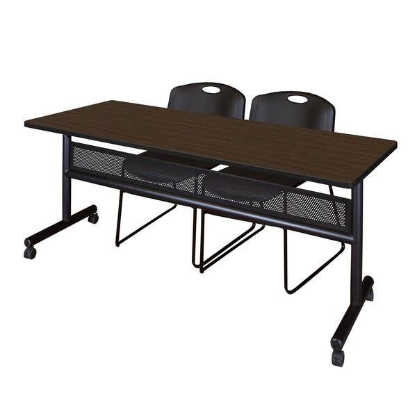 Regency Kobe Flip-Top Privacy Nesting Table W/ 2 Zeng Stack Chairs, 72 in W, 24 in L, Neo Walnut - MKFTM7224NW44BK