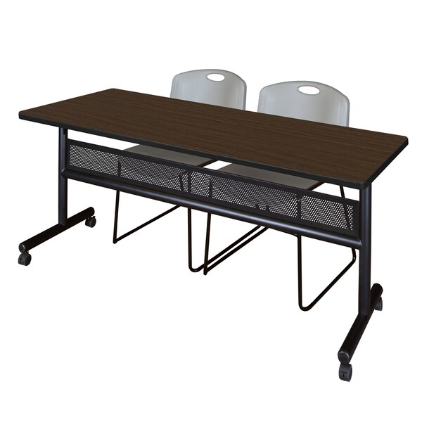 Regency Kobe Flip-Top Privacy Nesting Table W/ 2 Zeng Stack Chairs, 72 in W, 30 in L, Neo Walnut - MKFTM7230NW44GY
