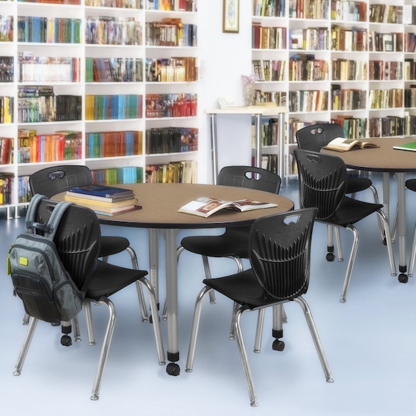Regency Round Kee Mobile Adjustable Classroom Table W/ 4 Andy Chairs, 48 in W, 48 in L, Noble Oak - TB48RNDNOAPCGY40BK