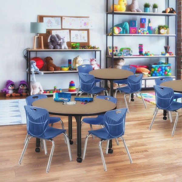 Regency Round Kee Mobile Adjustable Classroom Table W/ 4 Andy Chairs, 42 in W, 42 in L, Noble Oak - TB42RNDNOAPCBK45NV
