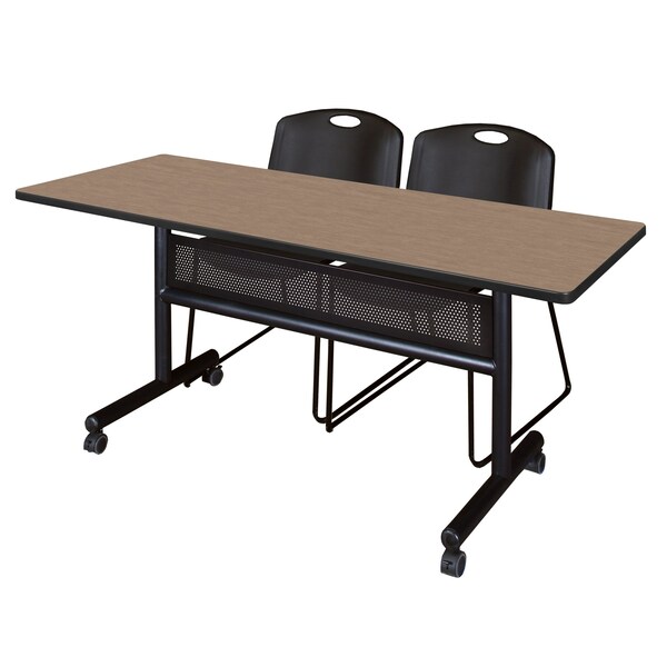 Regency Kobe Flip-Top Privacy Nesting Table W/ 2 Zeng Stack Chairs, 60 in W, 24 in L, Noble Oak - MKFTM6024NO44BK
