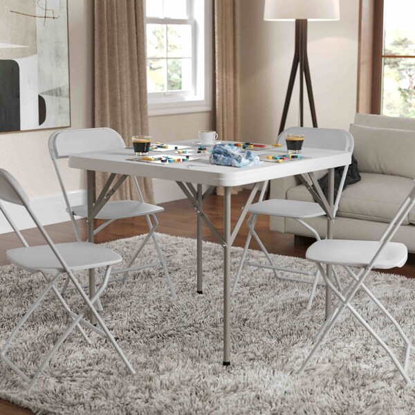 Flash Furniture 34.25 W, 34.25 L, 29.5 H, Metal, Plastic, Plastic: Polyethylene Top, Granite White - 5-DAD-YCZ-86-GG