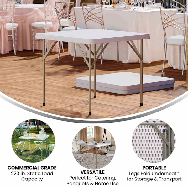 Flash Furniture 34.25 W, 34.25 L, 29.5 H, Metal, Plastic, Plastic: Polyethylene Top, Granite White - 5-DAD-YCZ-86-GG