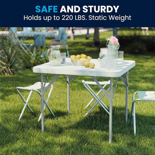 Flash Furniture 34.25 W, 34.25 L, 29.5 H, Metal, Plastic, Plastic: Polyethylene Top, Granite White - 5-DAD-YCZ-86-GG