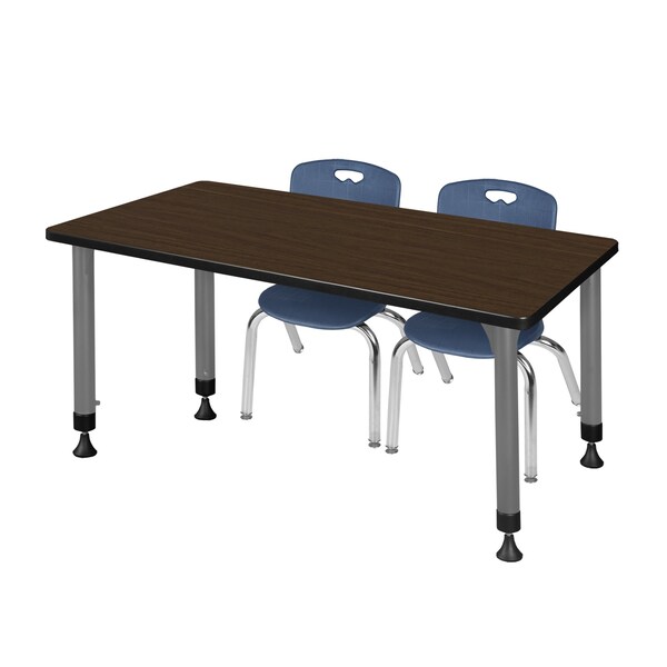 Regency Kee Adjustable Classroom Table W/ 2 Andy Stack Chairs, 60 in W, 30 in L, Neo Walnut - MT6030NWAPGY45NV