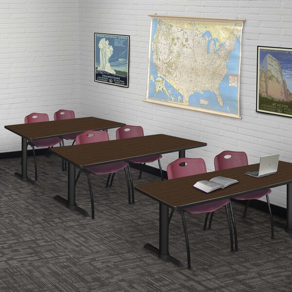 Regency Cain T-Base Training Seminar Table W/ 2 M Stack Chairs, 72 in W, 24 in L, Neo Walnut - MTRCT7224NW47BY