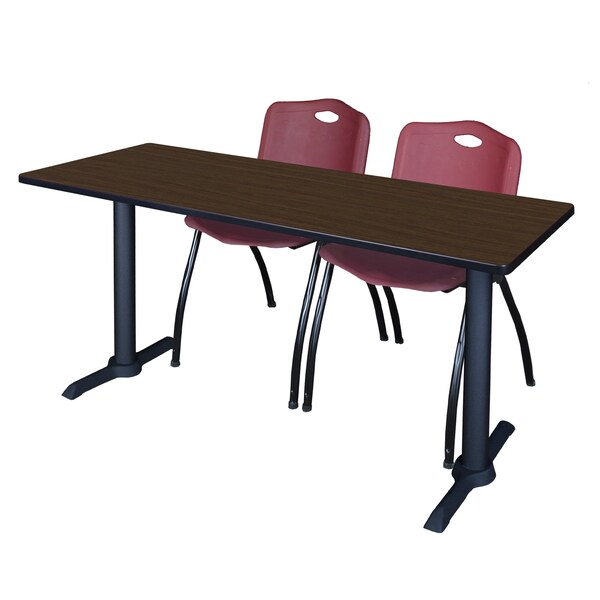 Regency Cain T-Base Training Seminar Table W/ 2 M Stack Chairs, 72 in W, 24 in L, Neo Walnut - MTRCT7224NW47BY