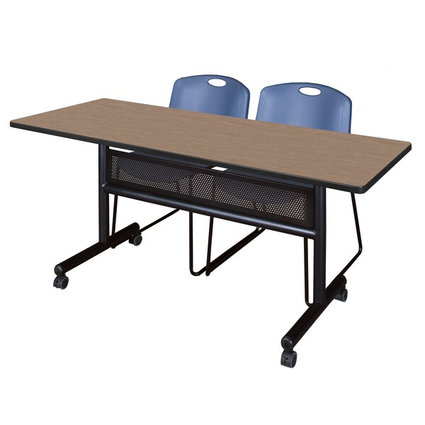 Regency Kobe Flip-Top Privacy Nesting Table W/ 2 Zeng Stack Chairs, 60 in W, 24 in L, Noble Oak - MKFTM6024NO44BE