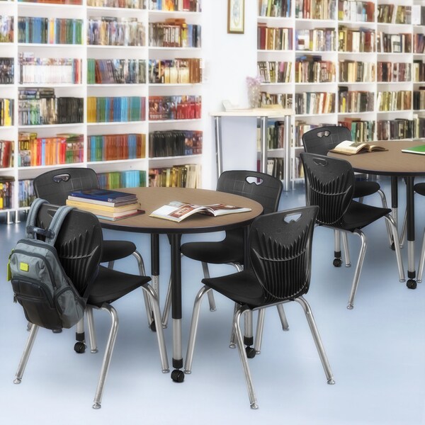 Regency Round Kee Mobile Adjustable Classroom Table W/ 4 Andy Chairs, 42 in W, 42 in L, Noble Oak - TB42RNDNOAPCBK40BK