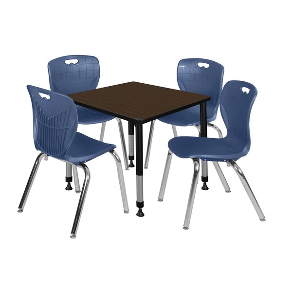 Regency Square Kee Adjustable Classroom Table W/ 4 Andy Stack Chairs, 30 in W, 30 in L, Neo Walnut - TB3030NWAPBK40NV