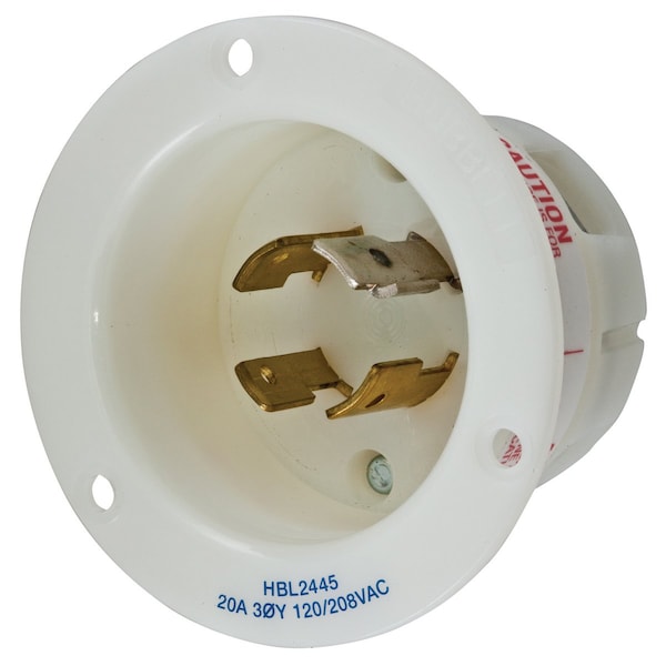 Dispositivos de bloqueo Hubbell Wiring Device-Kellems, Twist-Lock®, Industrial, Entrada con brida, 20A 3 fases 120/208V CA, 4 polos 4 cables sin conexión a tierra, L18-20P, Terminal de tornillo, Blanco - HBL2445