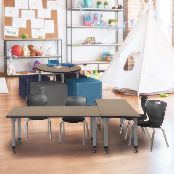 Regency Kee Adjustable Classroom Table W/ 2 Andy Stack Chairs, 72 in W, 24 in L, Noble Oak - MT7224NOAPGY45BK