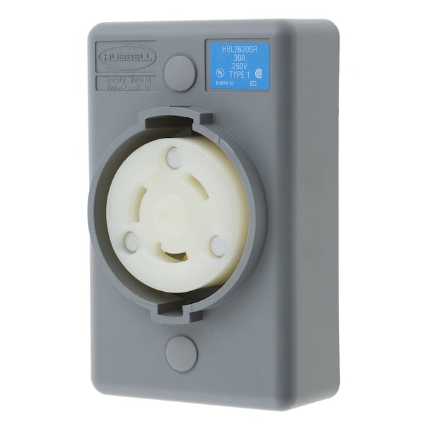 Receptáculo de Twist-Lock de 30A de Hubbell 2P 3W 250VAC L6-30R Gris - HBL2620SR