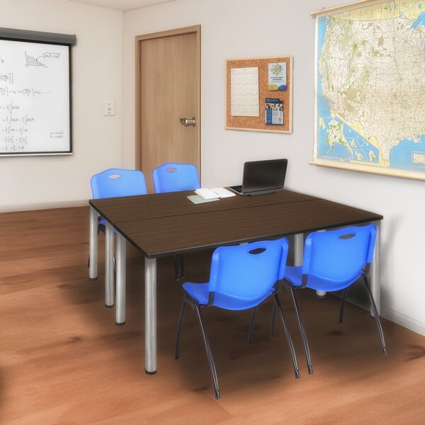Regency Kee Training Table W/ 2 M Stack Chairs, 60 in W, 24 in L, Neo Walnut - MT6024NWBPCM47BE