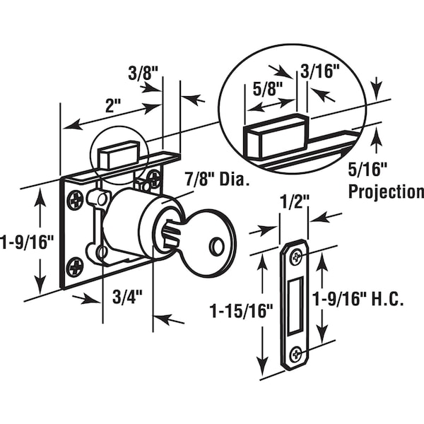 Prime-Line Prime-Line Bright Brass Gold Steel Cabinet/Drawer Lock - U10666
