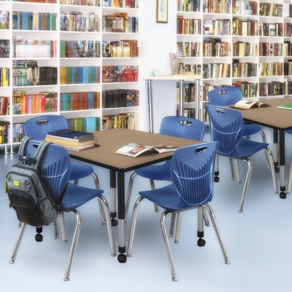 Regency Square Kee Mobile Adjustable Classroom Table W/ 4 Andy Chairs, 48 in W, 48 in L, Noble Oak - TB4848NOAPCBK40NV