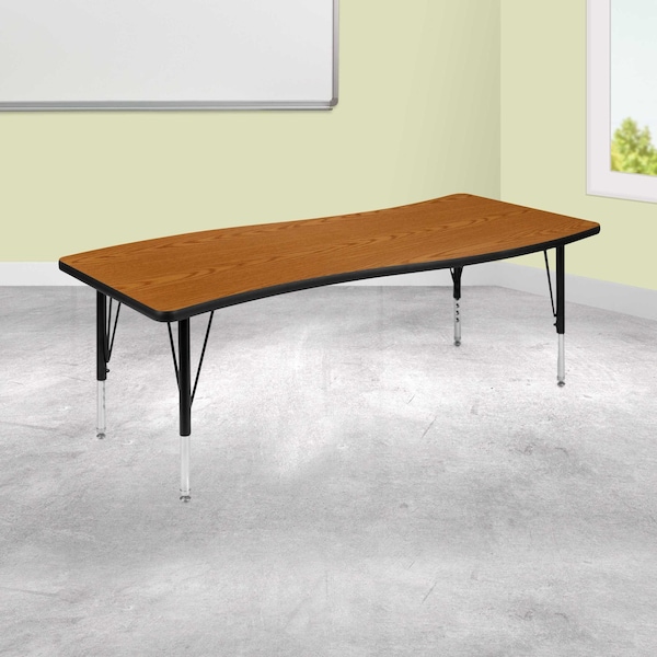 Flash Furniture Rectangle 26 W, 60 L, 25.25 H, Chrome, Laminate, Particleboard, Steel, Wood Grain - XU-A3060-CON-OAK-T-P-GG