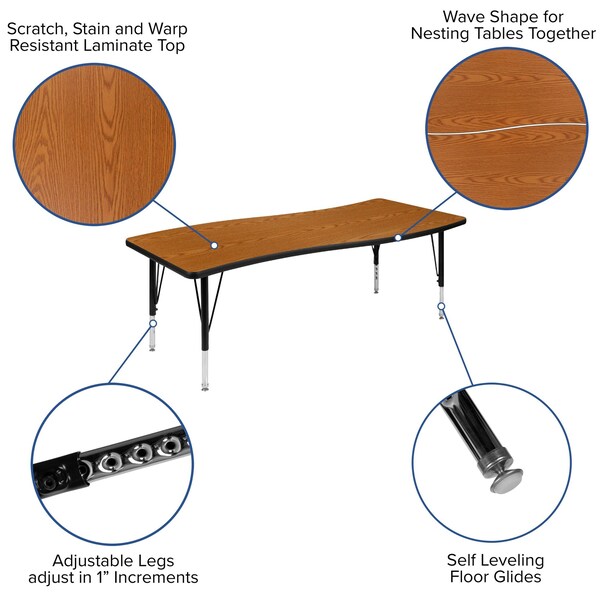 Flash Furniture Rectangle 26 W, 60 L, 25.25 H, Chrome, Laminate, Particleboard, Steel, Wood Grain - XU-A3060-CON-OAK-T-P-GG